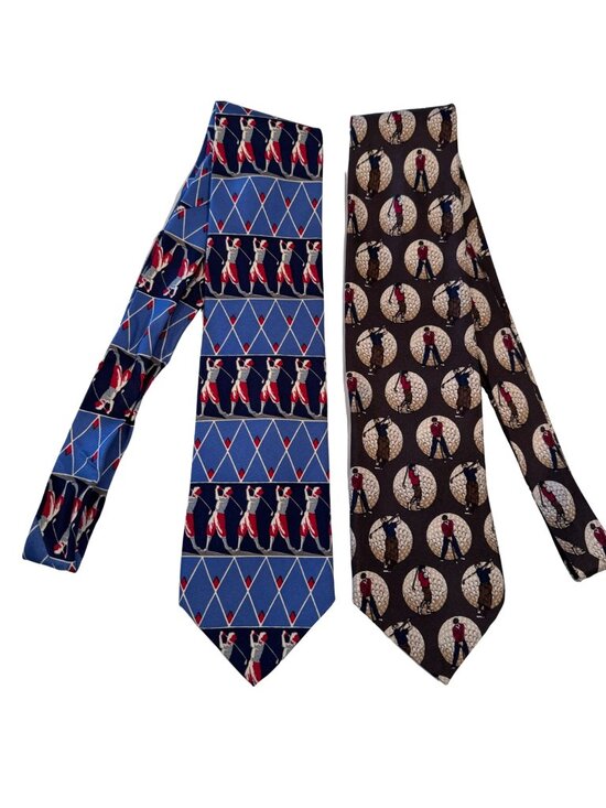 OLMO Other - Sterling Hunt Brown OLMO 100% Silk Necktie Blue Red GOLF Print Tie 59" Lot of 2